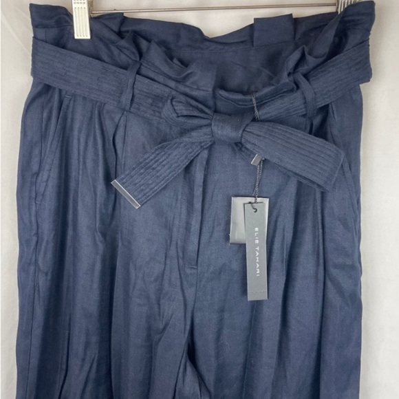 Elie Tahari Pants - Elie Tahari women’s Sz 6 Belted Linen Cropped Trouser Pants Navy Blue summer